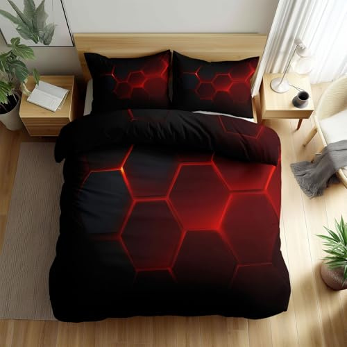 Modern Bettwäsche-Set 180 x 200 cm für Erwachsene Jugendliche Jungen Mädchen, 3-teiliges Geometrisch Neon Art Bettbezug Set - Gebürstete Mikrofaser Wendebettwäsche im abstrakten Design in Schwarz