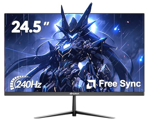 CRUA 24,5 Zoll 240Hz Gaming Monitor, FHD 1080P mit DP1.4 & FreeSync, 1ms Reaktionszeit, 120% sRGB, Einstellbare Höhe & Neigung, Vertikales Display für PC/Konsole - HDMI & DP