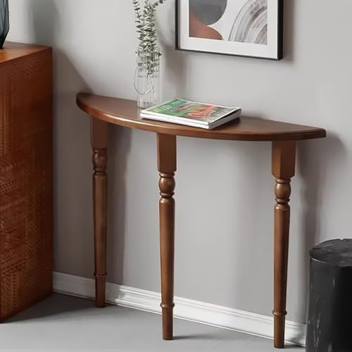 Table console en bois massif en forme de demi-lune en noyer pour salon, couloir et foyer, assemblage facile, meubles d'entrée élégants en demi-cercle (120 x 25 x 80 cm)