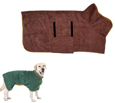 Hunde Bademantel Mikrofaser, Mit Klettverschluss Schnell Trocknend Badetuch, Sehr Saugfähig, Hundehandtuch Extra Saugfähig, Bademantel für Hunde Geeignet Für Große (Braun)
