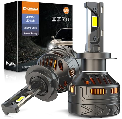 D-Lumina H7 LED-strålkastarlampa, 180 W 4000 lm 6500 K kall vit 800 % ljusstyrka superljus xenonvit H7 LED konverteringssats, CANBUS redo, felfri, IP68 vattentät, 360 graders justerbar strålvinkel
