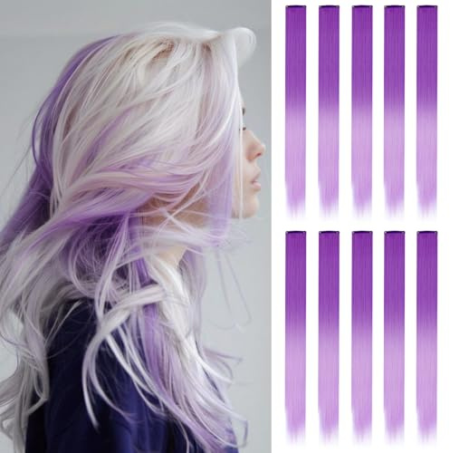 Set di 10 Extension Capelli Gradiente | 22 Clip-In Extension | Capelli Lunghi Lisci con Clip per Ragazze, Bambini, Donne, Uso Quotidiano, Feste, Natale (Gradiente Viola-Viola Chiaro)