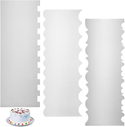 Metal Cake Scraper, Double Sided Cake Smoother, Stainless Steel Cake Bench Scraper Spatula Kit for Decorating Cream, Mousse, and Gummy-Cakes(3pcs), 8.7x3Inch