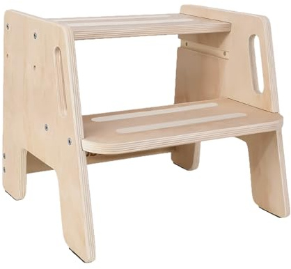 Marchepied en bois pour enfants - Hauteur réglable - Avec poignées antidérapantes - Pour salle de bain, évier, cuisine, chambre à coucher