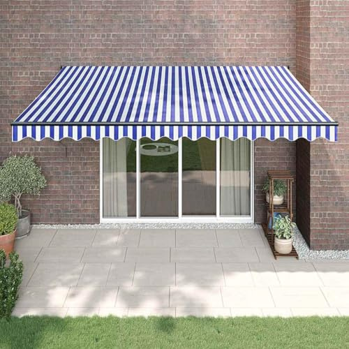 IKAYAA Markise 4 x 3 m elektrisch Markise Balkon Gelenkarmmarkise mit Handkurbel Balkonmarkise Terrassenmarkise Kassettenmarkise Sonnenschutz und wasserdicht-Blau und weiß-4 x 3 m-Typ 2