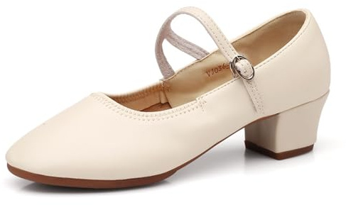 Scarpe da ballo da donna con tacco a blocco, eleganti, da sposa, classiche, con fibbia, scarpe tradizionali per costumi da tutti i giorni, bianco, 40 EU
