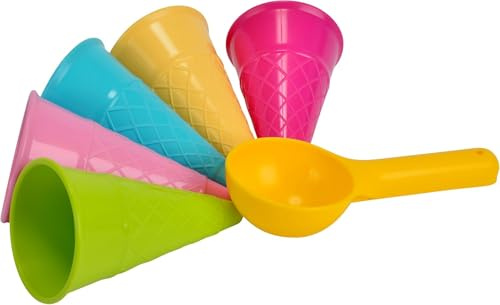 YESLUSY 6-teiliges Sandspielzeug-Set, 5 Waffel-Eisformen + Portionierer, bunter Kunststoff, ca. 15 cm, ab 2 Jahren
