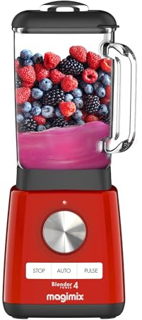 magimix Blender – Blender Power -1300 W avec Bol en Verre Borosilicate 1,8 L – 4 Programmes Automatiques (Smoothies, Soupes, Glace Pilée, Desserts Glacés) – Technologie BlenderMix – Sans BPA, Rouge