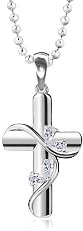 Collar Infantil De Plata Sterling Con Colgante De Cruz Y Circonitas