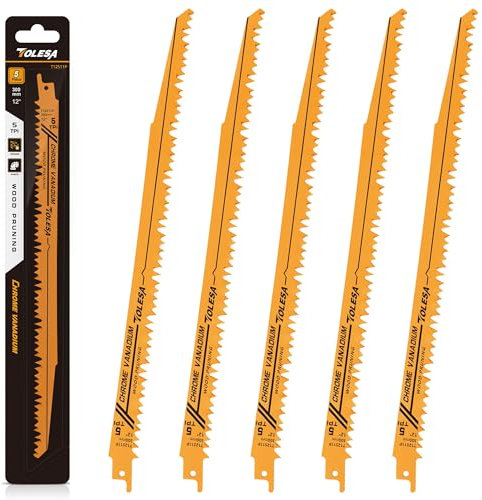 Tolesa Lama per sega alternativa, acciaio legato CRV, 300 mm 5TPI, per il taglio di tronchi, legno vivo, ecc., 5 pezzi