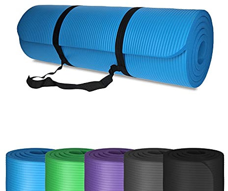 Yogamatte Gymnastikmatte Fitnessmatte | rutschfest, gelenkschonend | NBR Schaumstoff 185 x 61 x 1,5 cm mit Tragegurt (Blau)