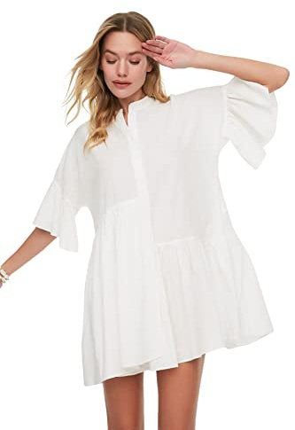 Trendyol Abito da Spiaggia Asimmetrico, Bianco, Taglia 38