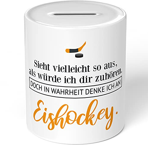 JUNIWORDS Spardose Sparbüchse, Sieht vielleicht so aus, als würde ich dir zuhören. Doch in Wahrheit denke ich an Eishockey (1001718)