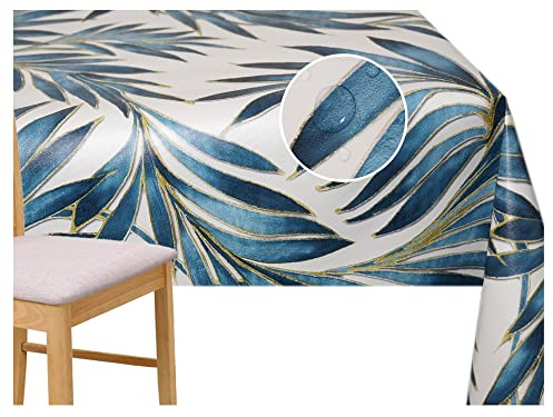 TheFabricTrade Tropical Dream Blue Wipe Clean PVC Tablecloth Vinyl Table Cloth Oilcloth Table Cover Waterproof Stain Resistant For Kitchen Dining Tables (200 x 140 cm)