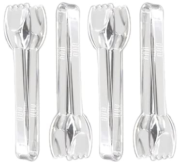 Kitchen Tongs Food Serving Small - Plastic Tongs for Buffet Serving Salads and Barbeque, Ice and Sugar in Bars -Food Grade Material Serve Toast and Sweets Hygenically Without Hand Touch (4pack)