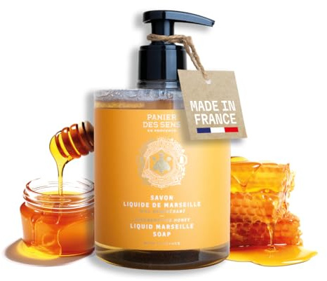 Sens Panier – Savon de Marseille flytande tvål honung 500 ml – 97 % naturliga ingredienser – fuktgivande handtvål flytande med olivolja – naturlig tvål från Frankrike