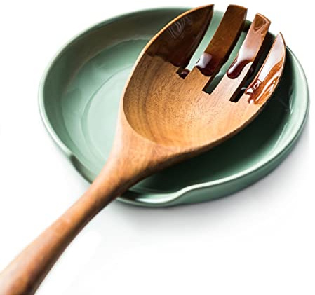 LYEOBOH Spoon Rest for Stove Top, Spoon Holder Large Ceramic Spoon Rest for Kitchen Counter, 5 Inches Cooking Spoon Rest for Spoon, Ladle, Spatula, Modern Farmhouse Kitchen Decor, 1 PC, Green