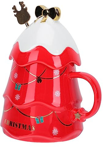 Cabilock 1 Stück Weihnachtsbecher Aus Keramik Mit Deckel Und Rührer Roter Weihnachtsbaum-design Für Den Heimgebrauch