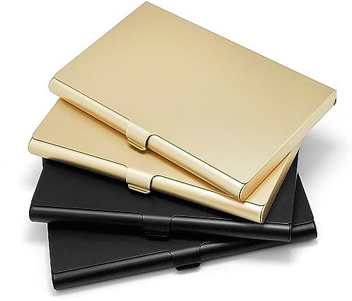 yuejuhe 4 Stück Visitenkartenetui aus Metall, Visitenkarten Etuis für Herren Damen, Business Card Holder, Visitenkartenhalter für Aufbewahrung Ihrer Karten (2*Schwarz+2*Gold)