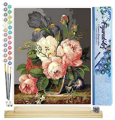 Figured'Art Pintar por Numeros Adultos Flores caídas - Manualidades pintura acrilica Kit Cuadro DIY completo - 40x50cm monta tu propio bastidor