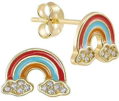 NKlaus Paar Ohrstecker Regenbogen 925 Silber oder Silber vergoldet 7,5x11mm Zirkonia Kinder Ohrringe lackiert
