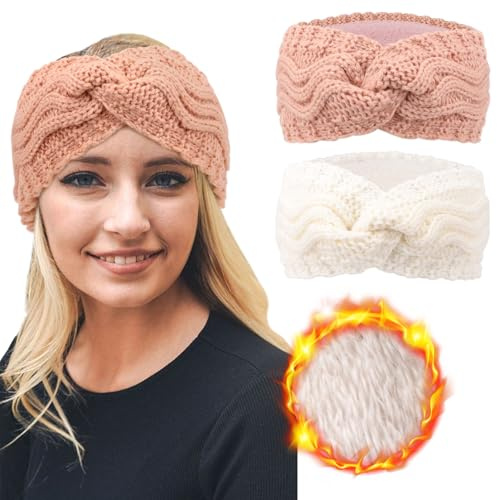 DRESHOW Diadema de Punto Cálido para Mujer Calentador de Orejas de Invierno Diademas de Ganchillo Bandas Gruesas para el Pelo de Lana
