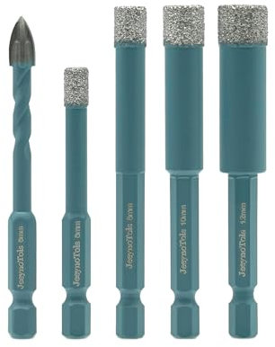 Diamant bohrkronen set 5 Stück - JeeynoTols Diamant-Lochsäge 6/8/10/12mm 4pcs & 1pcs 6mm Karbid-Bohrer mit Quick-Fit-Sechskantschaft für Keramik, Porzellan, Fliesen, Marmor, Granit, Quarz.
