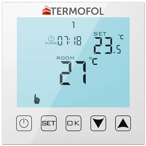 Termofol Heizungsthermostat TF-H1 - Heizkörperthermostat IP20 - Thermostat Fußbodenheizung - Thermostat für Heizfolie - Smart Home Gadgets - Thermostat Heizung - Smarthome - Weiß