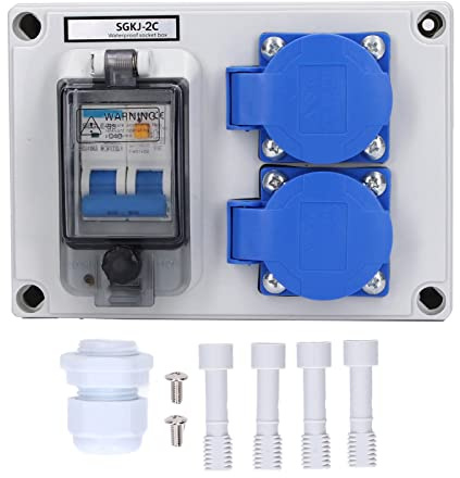 SGKJ-2C Presa A Muro IP54 con Copertura Impermeabile, Presa Doppia Scatola di Derivazione Tedesca 200-250 V 10-16 A con RCD 40 A 1 P + N