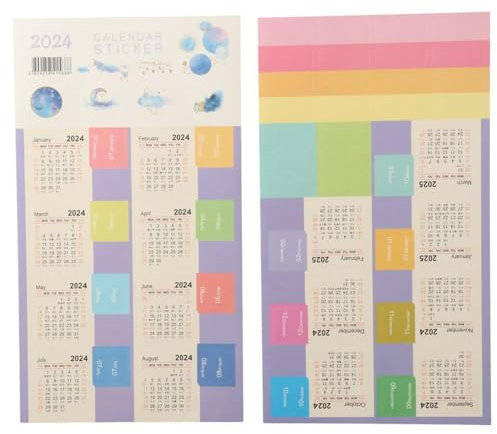 GetCoupon Jahreskalender-Index-Aufkleber, für 2024 bis 2025, Büro-Aufkleber, Zubehör, tragbare Planer-Aufkleber (weiß/blauer Hintergrund), 10 Sets