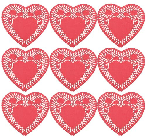 Kichvoe Herz-Deckchen 15 2 cm Rosige Herzförmige Ausschnitte Spitzendeckchen Zum Basteln 100 Stück Fettbeständiges -Papier Valentinstag Muttertag Hochzeit Ornamente Party Geschirr