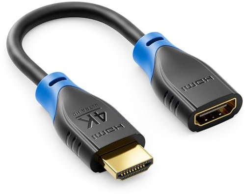deleyCON 1 Pieza Extensión HDMI para TV Stick - Cable Adaptador HDMI para Streaming Roku Chromecast - 4K 60Hz HDR10+ para TV Monitor Proyector Notebook PC 10cm Corto - Negro Azul