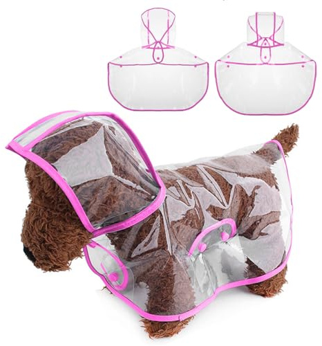 PETCUTE Hunderegenmantel,Wasserdichter Haustier-Regenmantel mit Kapuze,Transparent, PVC, Atmungsaktiv,Hunde Regenmantel mit Knopfverschluss,Geeignet für mittlere und große Hunde