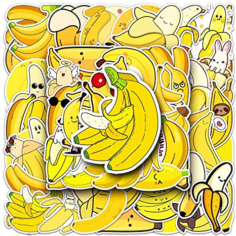 50PCS Banana Stickers for Skateboard,Water Bottle,Laptop,Bike,Cup, Scrapbook,Car,Helmet,Luggage,Guitar,Computer,Fruit Sticker,Gift for Adults Boys Girls Teens,Waterproof Vinyl Cute Cartoon Decals