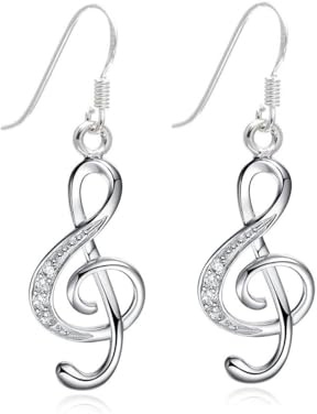 Wedity Boucles d'oreilles en Métal avec Design de Notes de Musique, Stud Earrings, Argent, Femme, Fille, Musique, Notes, Pendentif, Cadeau, Amour, Amitié