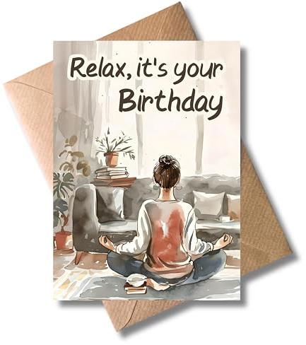 WBdesignz Geburtstagskarte „Relax, it’s your Birthday“ mit Umschlag - Humorvolle Grußkarte - moderne Yoga-Illustration zum Geburtstag (DIN A6, Relax)