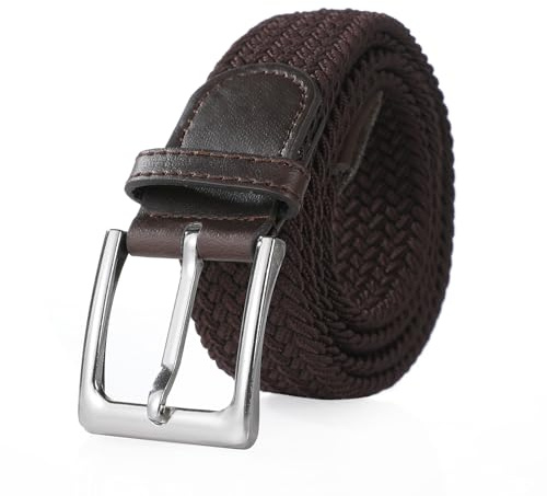 Bella Accessori Cinturón elástico trenzado para hombre y mujer cinturón de tela Correa elástica trenzada con hebilla de aleación de zinc Causal Unisex, marrón, 110cm Larghezza 3.5cm