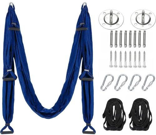 Generisch Aerial Yogatuch, Aerial-Yoga-Seil, Yogatuch Zum Aufhängen, 2024 Neu Yogagurt Pilates Zubehör, Yogagurt Beinstretcher Stretching Band Dehnungsband für Yoga Ballett Pilates(Dunkelblau)
