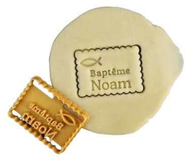 3DKOUPE - Emporte-pièce Petit beurre - Motif Poisson de baptême - Personnalisable avec texte - Typo et couleur au choix - Conçu et fabriqué en France