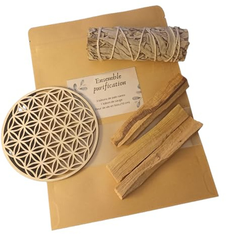 Ensemble Purification 3 palo Santo, 1 Sauge Blanche et 1 Fleur de Vie