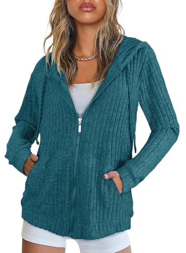 Flikity Cardigan da donna con zip e cappuccio con grandi tasche a maniche lunghe tunica top da donna giacche leggere casual abbigliamento da lavoro M-XXL | Cardigan con cappuccio da donna a maniche lunghe top da donna giacche leggere casual lavoro primavera estate autunno tunica