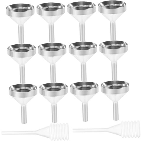 OFFSCH Mini Imbuti in Metallo Per Profumo, 12 Pezzi Con 2 Pipette a Siringa Da 3 Ml, Accessori Per Laboratorio e Casa, Compatti Per Riempimento Bottiglie e Contenitori Piccoli