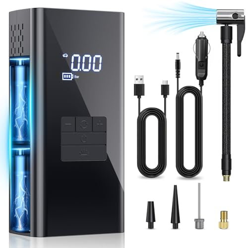 Vexloria Compressore Aria Portatile, 6000mAh Mini Compressore Auto e Moto, 150PSI gonfia gomme Auto Portatile con Schermo Digitale e Torcia LED, Adatto a Gomme, Bici e Palla,V02