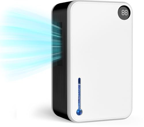 2400ML Water Tank Dehumidifiers for Home, Dehumidifier (40㎡), Dehumidifier with Drain Hose, Humidity Display, Damp Rid Self-Draining, Small Dehumidifier for Basement with Auto Shut Off white