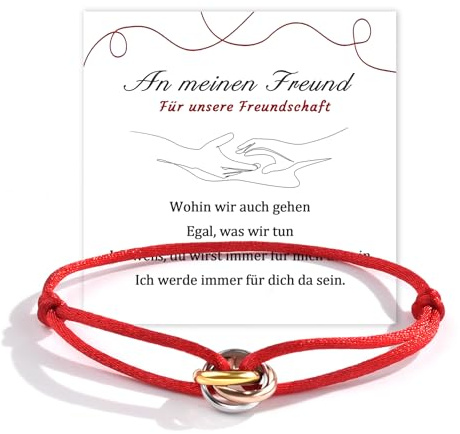 QianSiLi Weihnachts Geschenke Frauen/Männer, Armband mit Ring, Dreifarbig, Rote Glücksarmbänder, Armband für Damen und Herren, Verstellbar, Edelstahl Geburtstagsgeschenke, Valentinstag Geschenke
