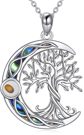 YAFEINI Collana dell'albero della vita 925 argento Sterling pietra lunare celtica irlandese nodo lunare collana ciondolo gioielli regalo, 18+2, Argento sterling, Non pietra preziosa