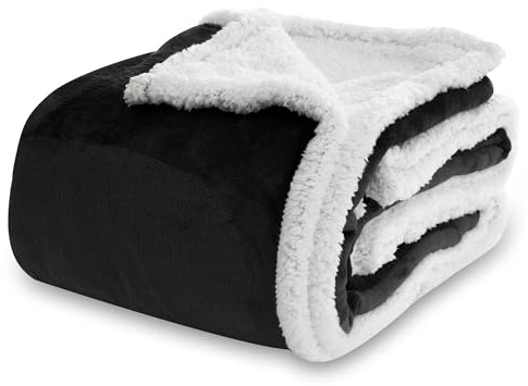 Winthome Manta Gruesa Cálida, Plaid Sofa Cama Suave y Esponjosa, Mantas Polar Sherpa con Diseño de Doble Capa, Cobijas de Invierno para Niños Adultos, Blanket Navidad (Negro, 220x240cm)
