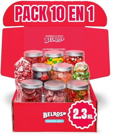 BELROS Mega Pack 2,3 kg de Caramelos y Gominolas. Regalos, Celebraciones, Cumpleaños, Especial Parejas, Dia de la Madre, Dia del Padre. Golosinas en botes. Cesta de dulces y Chuches. Caja Regalo