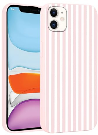 Foonary Stripes Phone Case for iPhone 11 Cute Fashion Pattern Case 6.1, Aesthetic Trendy Stylish Design Women Girly Cover Camera Protective Slim Silicone Shockproof, Pink