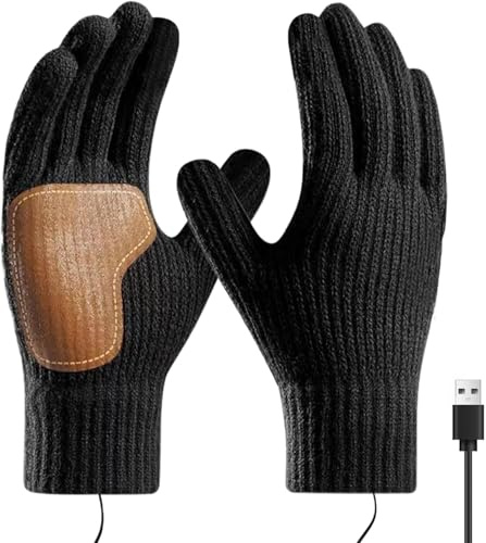 WEQNGIU Guantes calefactados por USB para Hombres y Mujeres, Manoplas térmicas, Guante de Punto, Guante térmicos con Dedos completos, Pantalla táctil para Ordenador portátil, Guantes cálidos